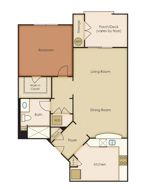 Floor plan for 1 bed, 1 bath, 794 sqft